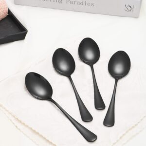 16Pcs Black Dinner Spoons,7.3" Tablespoon Silverware,Stainless Steel Titanium Black Plating Soup Spoons,Mirror Polished Table Spoon Set for Home Kitchen or Restaurant,Dishwasher Safe