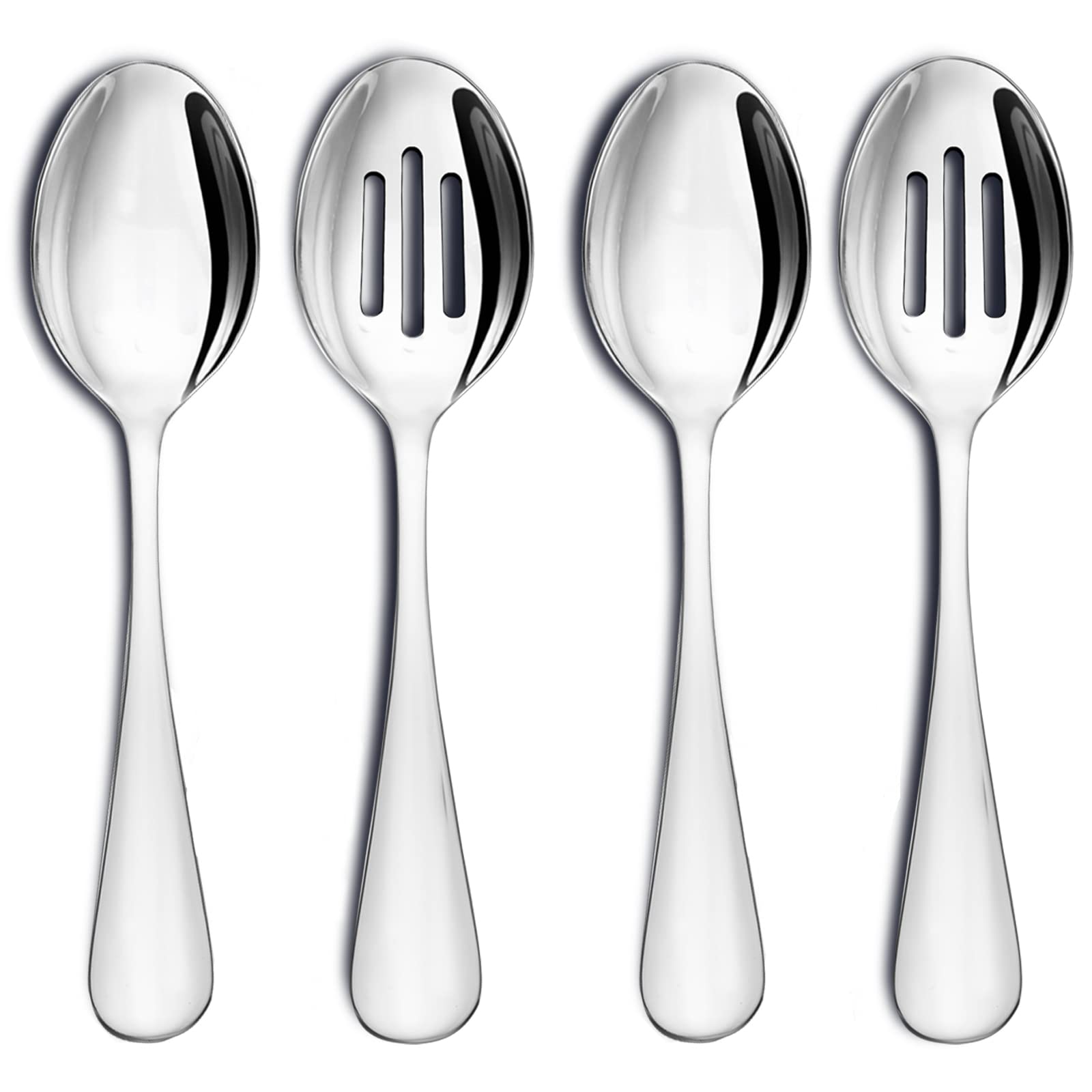 VIVANI Serving Spoon Set, 8.5 inches Serving Spoons Stainless Steel x 2, Slotted Serving Spoons x 2, Serving Utensils Set for Parties Buffet Banquet