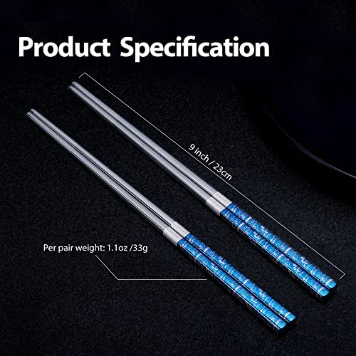 Hagary Blue Wave Chopsticks 2 Pairs Metal Chopsticks Reusable Designed In Korea Japanese Style Stainless Steel 316 18/10 Non-Slip Dishwasher Safe