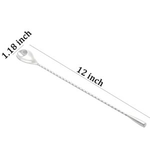 Mixing Spoon（2021 New）Bar Spoons 12 Inch Cocktail Spoon Stainless Steel Spiral Long Handle Tall Spoon Drink Mixing Spoon Silver 2pcs