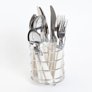 Gibson Sensations 16-Piece Stainless Steel Flatware Set with Metal Caddy, White