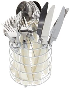 gibson sensations 16-piece stainless steel flatware set with metal caddy, white