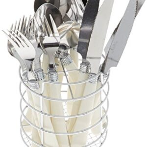 Gibson Sensations 16-Piece Stainless Steel Flatware Set with Metal Caddy, White