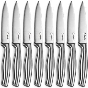 d.perlla steak knives, micro serrated steak knife set of 8, high carbon stainless steel steak knives set, elegant sharp kitchen steak knife set, silver