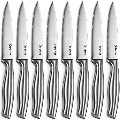 D.Perlla Steak Knives, Micro Serrated Steak Knife Set of 8, High Carbon Stainless Steel Steak Knives Set, Elegant Sharp Kitchen Steak Knife Set, Silver