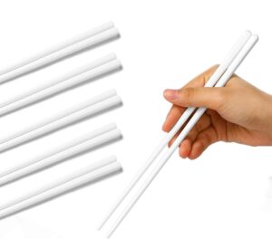 leetoyi ceramic chopsticks set of 5, porcelain chinese chopsticks easy to clean, 9.6-inch (white)