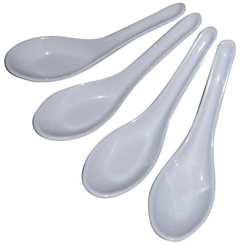 JapanBargain 3421, Soup Spoons Japanese Soup Spoons Chinese Soup Spoons Rice Spoons Pho Spoons Ramen Soup Spoons Wonton Soup Spoons, White Color, Pack of 4