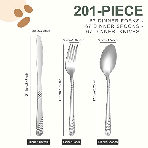 201 Pcs Silverware Set Stainless Steel Flatware Sets Service for 67 Silver Cutlery Set Serving Utensils Set Includes 67 Knife 67 Fork 67 Spoon for Kitchen Dinner Table, Mirror Polished Dishwasher Safe