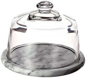 norpro glass cheese dome with marble base , off-white