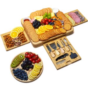 heiticup large charcuterie boards and knife set, bamboo cheese board unique christmas gifts, house warming gifts, wedding registry items birthday gifts for women