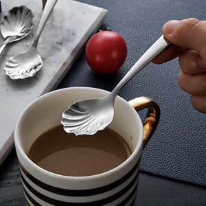 Pinenjoy 2Pcs Shell Shape Stir Spoons 18/10(304) Stainless Steel Sugar Spoon Vintage 4.96inch Teaspoons for Coffee, Afternoon tea, Dessert, Espresso, Cappuccino, Demitasse, Yogurt, Home, Bar