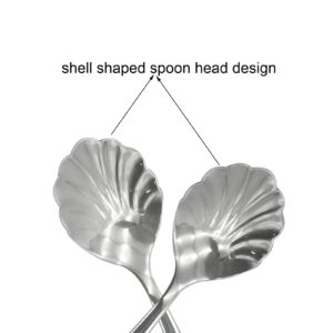 Pinenjoy 2Pcs Shell Shape Stir Spoons 18/10(304) Stainless Steel Sugar Spoon Vintage 4.96inch Teaspoons for Coffee, Afternoon tea, Dessert, Espresso, Cappuccino, Demitasse, Yogurt, Home, Bar