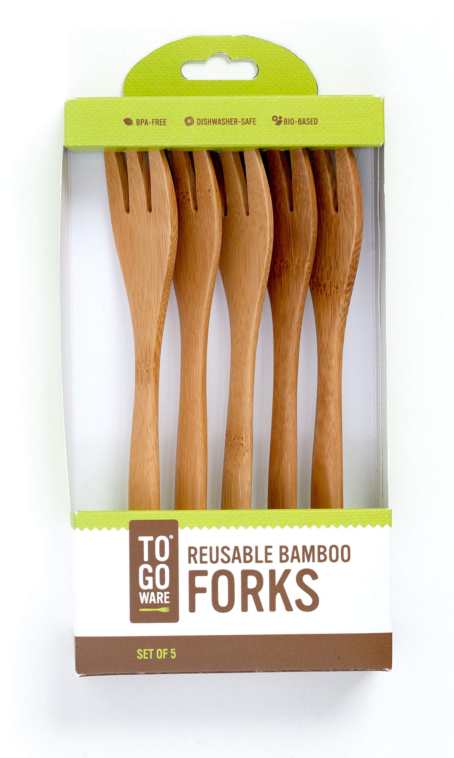 TO GO WARE Bamboo Reusable Forks | No BPA or Phthalates | Dishwasher-Safe | Nonstick Surface Safe | Made from Durable, Sustainable Materials | Eco-Conscious Utensils | Pack of 5