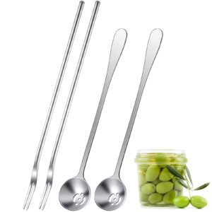 didaey 4 pcs 8.7 inch pickle fork and olive spoon strainer set stainless steel long handle pick jar serving spoon with drain hole spoon prong for onion cucumber arugula (classic style)