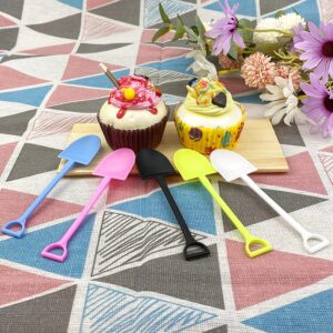 120 Pieces Cute Plastic Shovel Spoons Mini Novelty Shovel Spoons Colorful Small Disposable Shovel Spoon Ice Cream Dessert Pudding Yogurt Sugar Shovel Shape Spoon