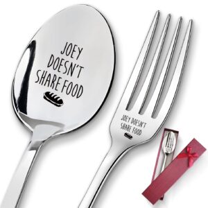 2 pieces joey doesn't share food - engraved stainless spoon fork set, kitchen restaurant long handle dinner spoop and fork for women, men, friends, sister birthday christmas gifts