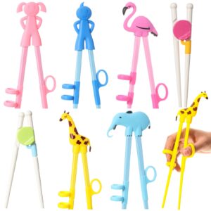 7 pairs kids training chopsticks cute animals chopsticks learning chopstick helper with attachable trainer chopstick set for children beginners adults, easy to use, reusable and dishwasher safe
