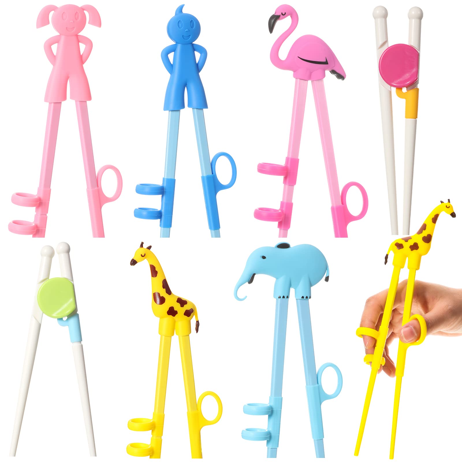 7 Pairs Kids Training Chopsticks Cute Animals Chopsticks Learning Chopstick Helper with Attachable Trainer Chopstick Set for Children Beginners Adults, Easy To Use, Reusable and Dishwasher Safe