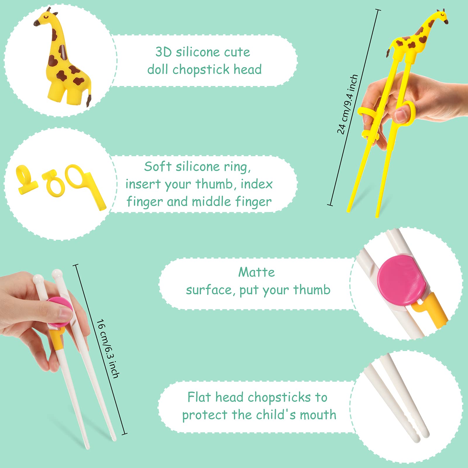 7 Pairs Kids Training Chopsticks Cute Animals Chopsticks Learning Chopstick Helper with Attachable Trainer Chopstick Set for Children Beginners Adults, Easy To Use, Reusable and Dishwasher Safe