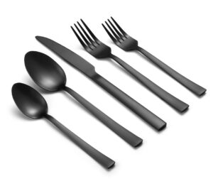 matte black silverware set for 4, 20 piece black utensils flatware set, stainless steel tableware cutlery set for home kitchen includes forks spoons and knives set, dishwasher safe