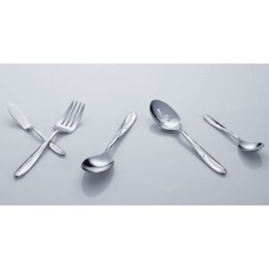 Mikasa 5061639 Cocoa Blossom 65-Piece 18/10 Stainless Steel Flatware Set with Hostess Serving Utensil Set, Service for 12,Silver