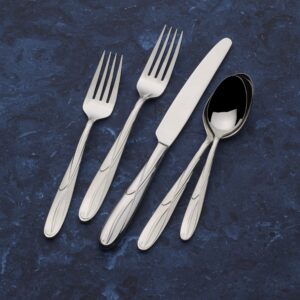 Mikasa 5061639 Cocoa Blossom 65-Piece 18/10 Stainless Steel Flatware Set with Hostess Serving Utensil Set, Service for 12,Silver