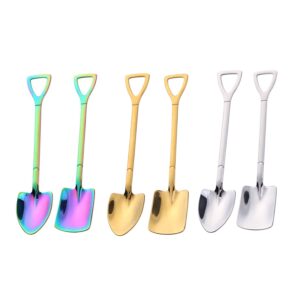 6pcs/set stainless steel iron shovel spoon, coffee ice cream spoon engineering shovel,retro cute square head spoon kitchen gadget