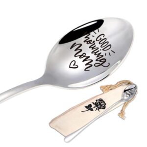 good morning mom funny spoon, birthday gift, gift basket ideas, coffee lover, women, mom gifts, mother's day gifts