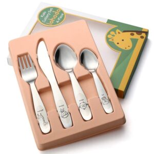 kids silverware set toddler utensils 18/8 stainless steel 4pcs fork spoon and knife cutlery child flatware for age 3+