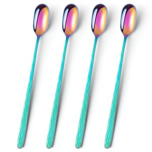 rainbow texture long handle spoons, yfwood 9.1-inch cocktail mixing spoons, coffee spoons, ice cream spoons, premium18/10 stainless steel iced tea spoons - set of 4