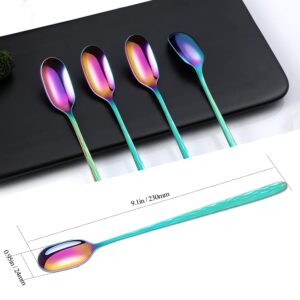 Rainbow Texture Long Handle Spoons, YFWOOD 9.1-Inch Cocktail Mixing Spoons, Coffee Spoons, Ice Cream Spoons, Premium18/10 Stainless Steel Iced Tea Spoons - Set of 4