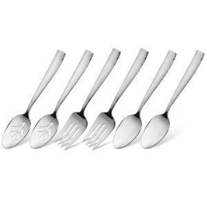 Hudson Essentials 9-Piece Hammered 18/10 Stainless Steel Silverware Serving Spoons and Forks Set - Hostess Buffet Flatware Utensils