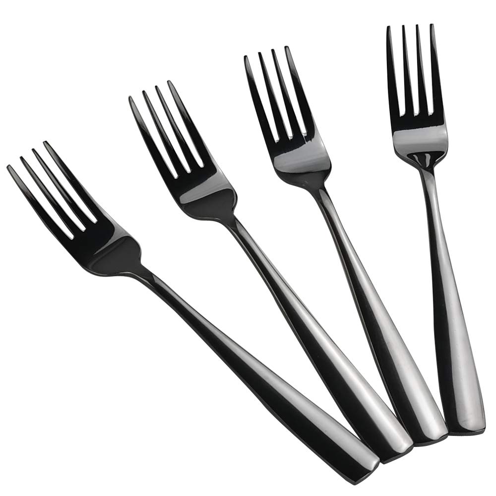 Teyyvn 16-Piece Mirror Finish Black Stainless Steel Dinner Forks, Cutlery Forks, 8.07-INCH