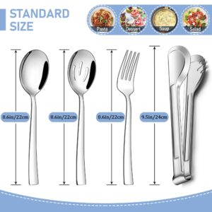 LIANYU Serving Utensils, Stainless Steel Serving Spoons Set of 8, Include 2 Serving Spoons, 2 Slotted Spoons, 2 Serving Forks, 2 Metal Tongs for Kitchen Buffet Party Banquet Entertaining