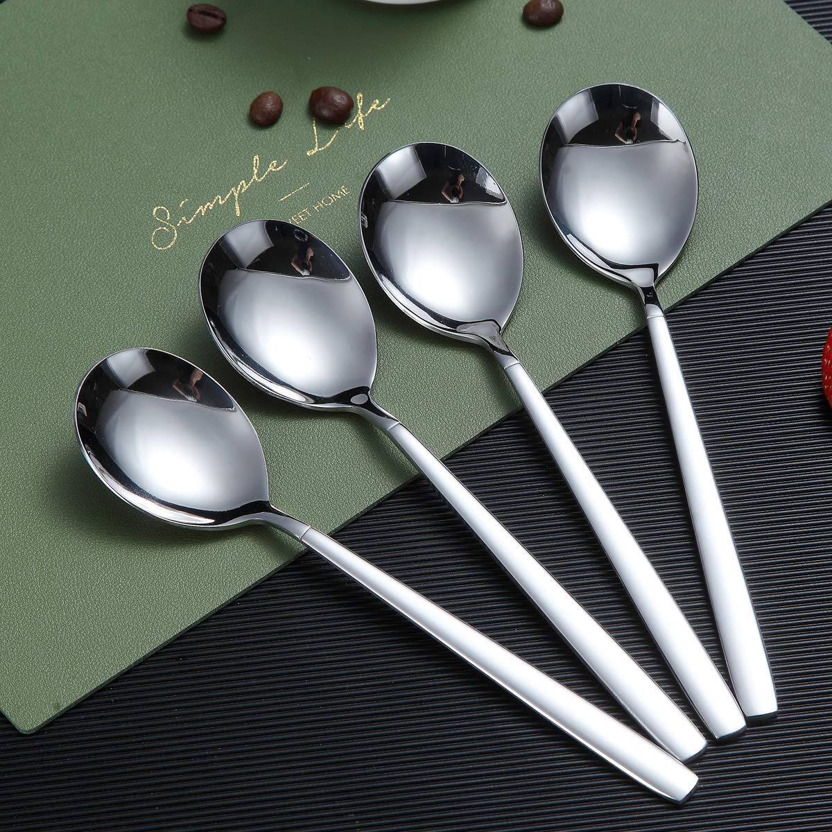 Berglander Dinner Spoon of 6, Stainless Steel Soup Spoons Silverware, Shiny Modern Soup Spoon Table Spoon Set Dishwasher Safe