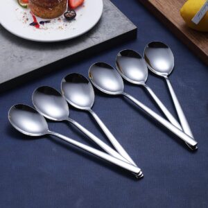 Berglander Dinner Spoon of 6, Stainless Steel Soup Spoons Silverware, Shiny Modern Soup Spoon Table Spoon Set Dishwasher Safe