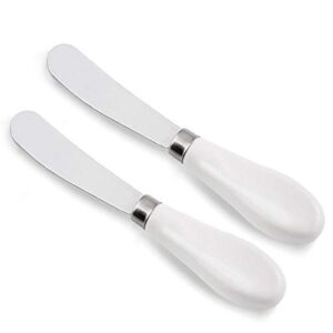 ontube butter knife set of 2, stainless steel blade with porcelain handle, big circle cheese butter spreader knives set for kitchen, white 5.9-inches