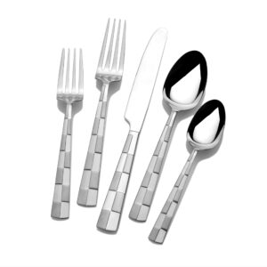 international silver 5108515 checkered frost stainless steel flatware, 20-piece set, service for 4