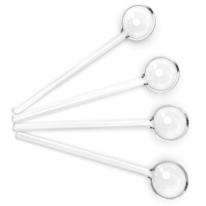 teabloom glass stirring spoons – set of 4 crystal clear petite teaspoons (5.3 inches) – coffee or tea glass stirrers – heat-resistant and toxin-free borosilicate glass – dishwasher safe