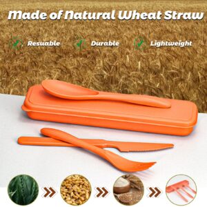 Reusable Travel Utensils Set with Case, 10 Sets Wheat Straw Portable Knife Fork Spoons Tableware, Eco-Friendly BPA Free Plastic Cutlery Travel Picnic Camping Utensils for Kids Adults Daily Use