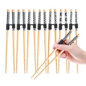 7 pairs reusable training chopsticks helpers for kids adult trainer beginner learner, japanese bamboo chopsticks and non-slip connector set, dishwasher safe, l8.86inch (3.glaze print)