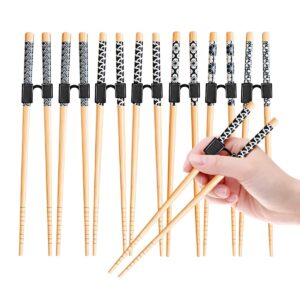 7 Pairs Reusable Training Chopsticks Helpers for Kids Adult Trainer Beginner Learner, Japanese Bamboo Chopsticks and Non-Slip Connector Set, Dishwasher Safe, L8.86Inch (3.Glaze print)