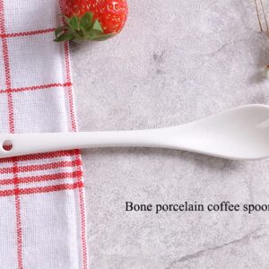 AKOAK 5 Inches White Ceramic Spoon for Coffee,Tea,Yogurt,Ice-cream,Appetizers and Desserts