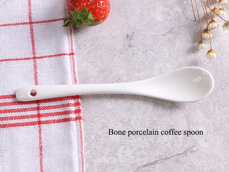 AKOAK 5 Inches White Ceramic Spoon for Coffee,Tea,Yogurt,Ice-cream,Appetizers and Desserts