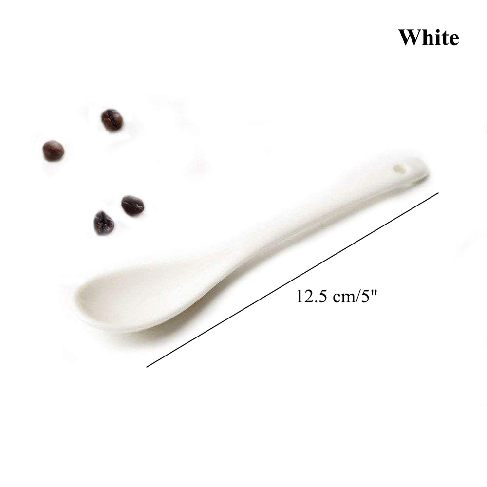 AKOAK 5 Inches White Ceramic Spoon for Coffee,Tea,Yogurt,Ice-cream,Appetizers and Desserts