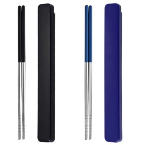 portable & reusable chopsticks stainless steel chopsticks with case for school,camping,travel, bento box, 9 inches in length, alternative to wooden (black+blue)