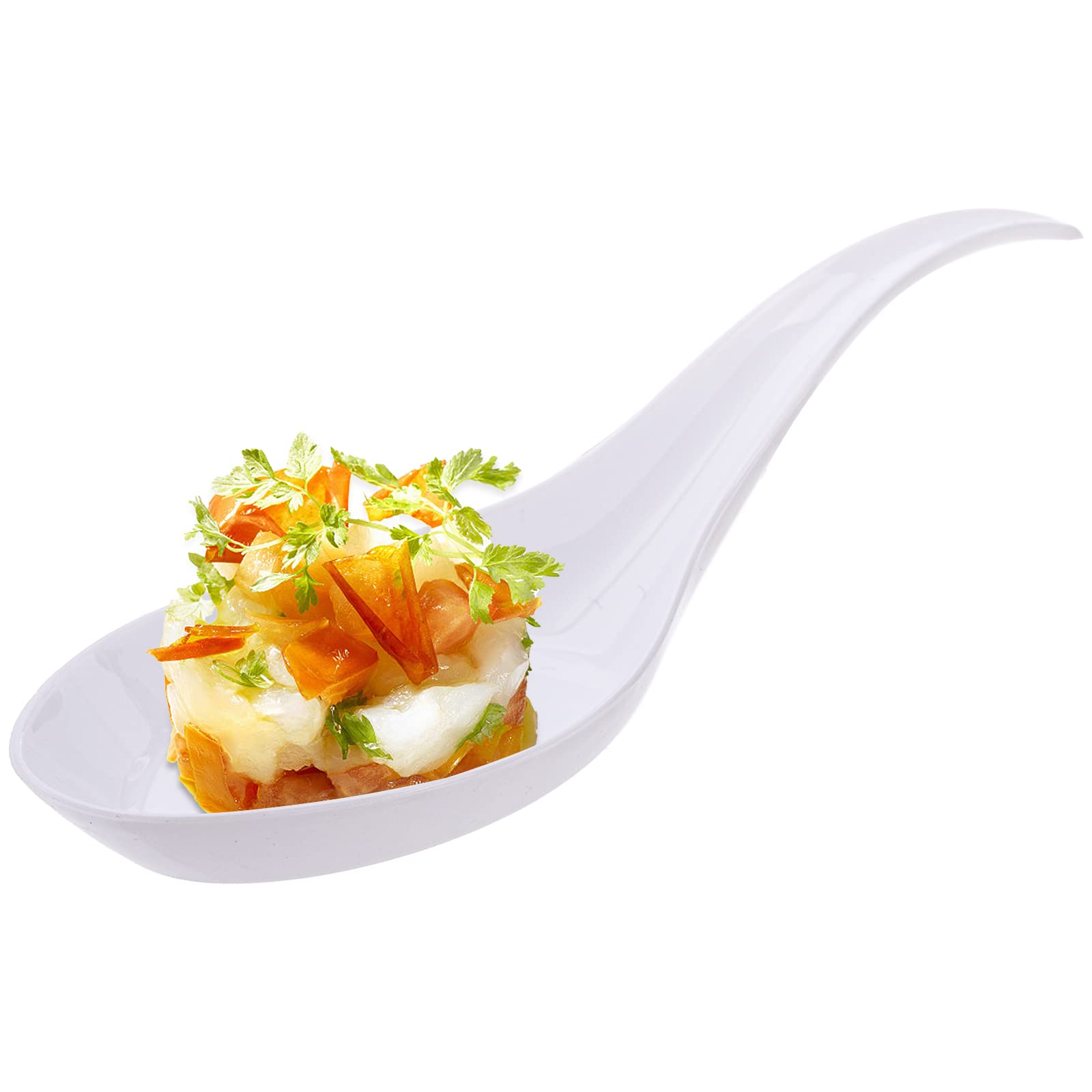 Kingrol 200 Plastic Appetizer Spoons, Disposable Tasting Spoons for Desserts, Hors d'oeuvres, Soups, Sushi, Dipping Sauces - White