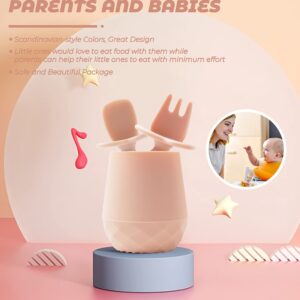 3 Pcs Baby Utensils, Baby Spoons Self Feeding 6 Months with Baby Fork and Silicone Baby Cup, Baby Utensils 6-12 Months, Toddler Utensils for Baby Led Weaning (Blush)…