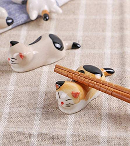 Porcelain Knife Rests Chopstick Rest set, Cat Chopsticks Rest Dinner Spoon Stand Knife Fork Holder, Delightful Cat Shaped Chopsticks Holder - Ideal gift for Mother's Day, Christmas