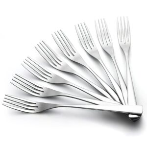 8-piece dinner forks set -9.1 inch, yfwood top food grade stainless steel long forks,forks silverware,metal forks for home kitchen restaurant hotel, mirror polished & dishwasher safe